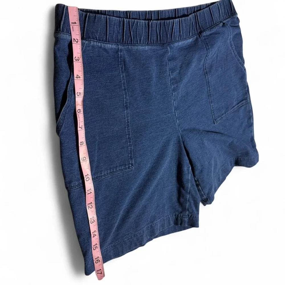 J Jill Pure Jill Indigo Pull On Shorts Blue Elastic Waist Pockets Medium